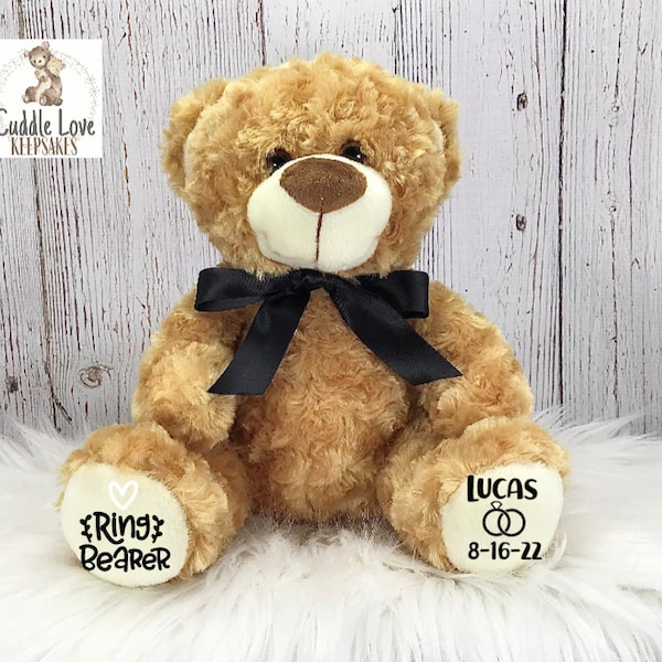 Ring Bearer Teddy Bear Stuffed Animal, Ring Bearer Proposal, Will You My Ring Bearer Personalized Gift, Wedding Party Gift, Bridesmaid Gift