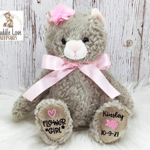 Cat Flower Girl Gift, Kitten Cat Ring Bearer Stuffed Animal, Ring Bearer Proposal, Flower Girl Proposal, Wedding Party Gift, Custom Cat