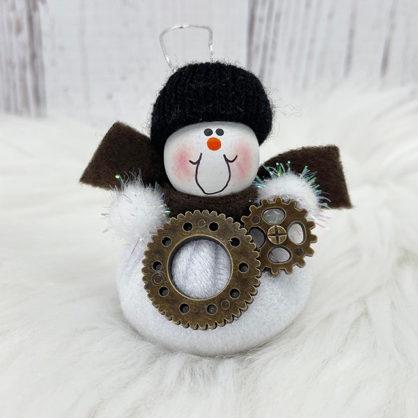 Steampunk Ornament, Gears Mechanical Industrial Christmas Ornament, Snowman Ornament, Teen Boy Mechanical Ornament, Personalized Steampunk