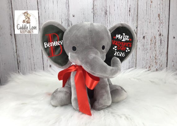 1st Valentine's Day, First Valentine Baby, Valentine Elephant, Baby Valentine Personalized, Baby's 1st, Baby Valentine Plush, Girl Valentine