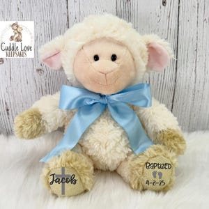 Baptism Lamb, Personalized Baptism Gift, Stuffed Lamb Baptized Gift, Custom Baby Baptism Keepsake, Plush Lamb Baptism Gift Infant