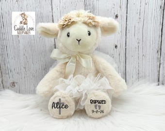 Baptism Lamb, Personalized Baptism Gift, Stuffed Animal Lamb Baptized Gift, Custom Baby Baptism Keepsake, Plush Lamb Baptism Gift Infant