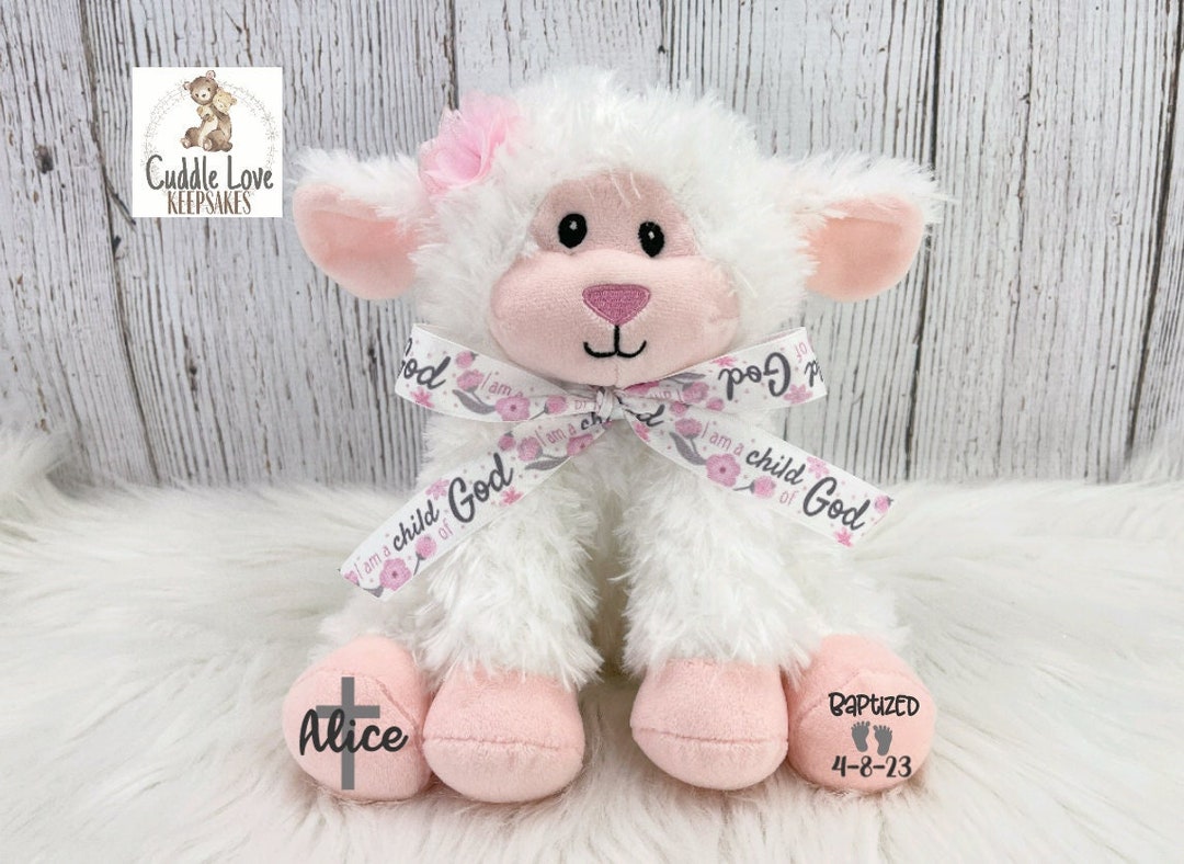 Baptism Lamb, Personalized Baptism Gift, Stuffed Animal Lamb Baptized