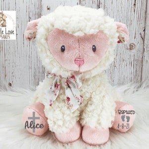 Baptism Lamb, Personalized Baptism Gift, Stuffed Lamb Baptized Gift, Custom Baby Baptism Keepsake, Plush Lamb Baptism Gift Infant