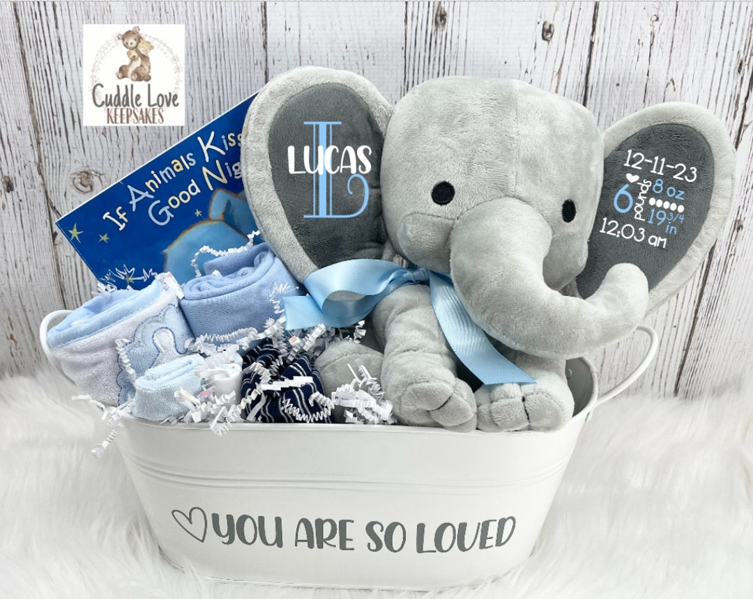Baby Boy Elephant Gift Basket Personalized New Baby Gift Etsy