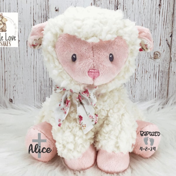 Baptism Lamb, Personalized Baptism Gift, Stuffed Lamb Baptized Gift, Custom Baby Baptism Keepsake, Plush Lamb Baptism Gift Infant