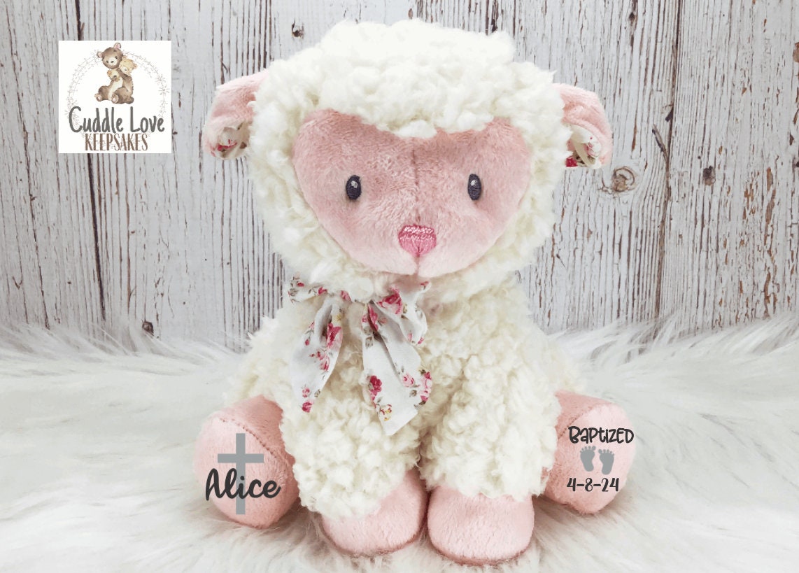 Baptism Lamb, Personalized Baptism Gift, Stuffed Lamb Baptized Gift, Custom Baby Baptism Keepsake, Plush Lamb Baptism Gift Infant