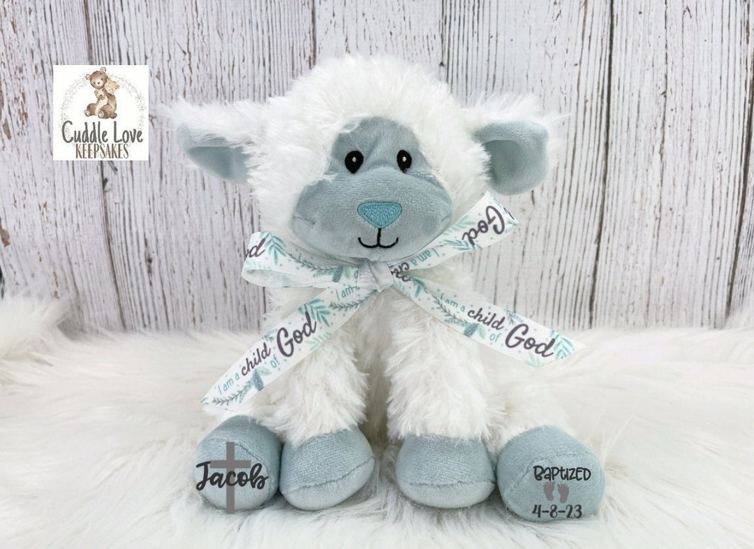Baptism Lamb, Personalized Baptism Gift, Stuffed Animal Lamb Baptized