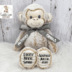 Adoption Monkey Stuffed Animal, Personalized Adoption Gift, Custom Adoption Plush Monkey, Gotcha Day Gift, Adoption Gift Plush Animal