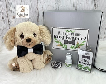 Ring Bearer Proposal Gift Box, Cocker Spaniel Flower Girl Gift, Custom Flower Girl Stuffed Animal Puppy Dog, Wedding Party Proposal Box Gift