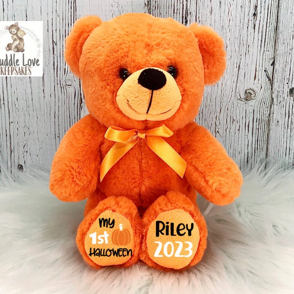 My 1st Halloween Teddy Bear, Baby's 1st Halloween Orange 9" Bear, Halloween Plush Bear, Halloween Gift for Baby, 1st Halloween 2023 Gift