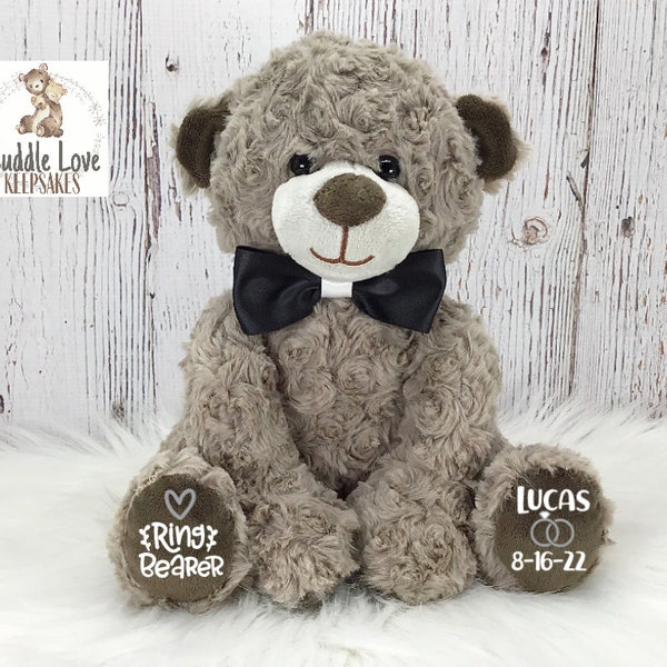 Ring Bearer Teddy Bear Stuffed Animal, Ring Bearer Proposal, Will You Be My Ring Bearer Personalized Gift, Flower Girl Wedding Party Custom