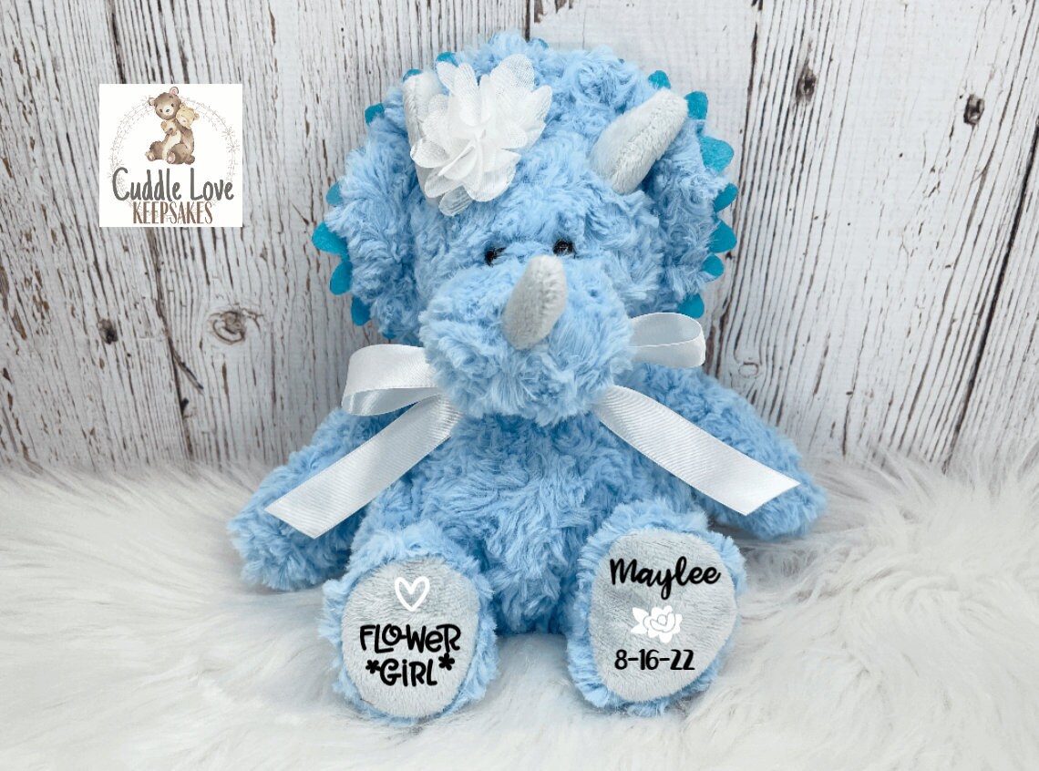 Flower Girl Dinosaur, Personalized Flower Girl Stuffed Animal, Flower Girl Proposal, Dinosaur Custom Wedding Party Gift, Ring Bearer Gift