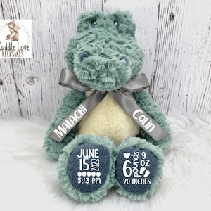 Alligator Birth Stats Stuffed Animal, Personalized Plush Alligator Birth Announcement, Custom Birth Stats Animal, Zoo Nursery Theme Gift