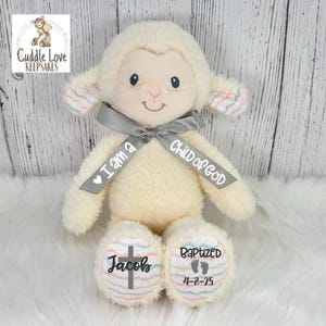 Baptism Lamb, Personalized Baptism Gift, Stuffed Lamb Baptized Gift, Custom Baby Baptism Keepsake, Plush Lamb Baptism Gift Infant