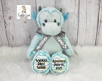 Adoption Dragon Dinosaur Stuffed Animal, Personalized Adoption Gift, Custom Adoption Plush Dino, Gotcha Day Gift, Adoption Gift Plush Animal