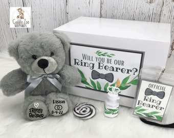Ring Bearer Proposal Gift Box, Flower Girl Proposal Gift Box, Plush Bear Wedding Party Gift, Custom Flower Girl Gift, Ring Bearer Gift Idea