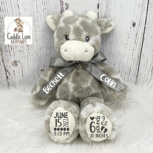 Giraffe Birth Stats Stuffed Animal, Personalized Plush Giraffe Birth Announcement, Giraffe Wildlife Nursery Theme Decor, Birth Stats Giraffe