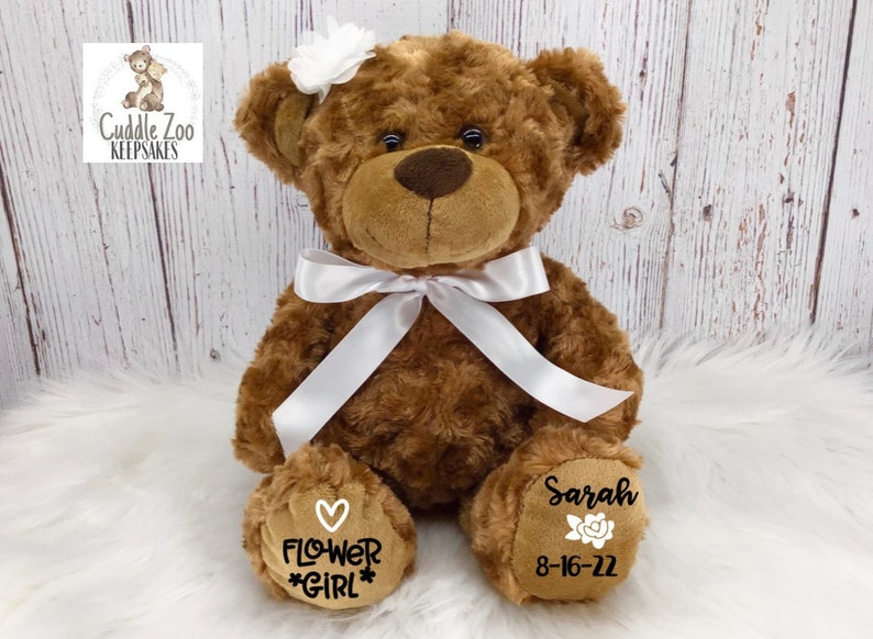 Flower Girl Bear Stuffed Animal Ring Bearer Proposal Flower Etsy