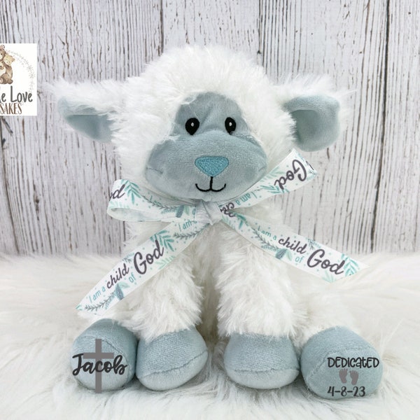 DEDICATION Lamb, Personalized Dedication Gift, Stuffed Animal Lamb Dedicated, Custom Baby Dedication Keepsake, Plush Lamb Baptism Gift