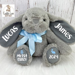 1st Easter Bunny Rabbit 2024, Custom 1st Easter Stuffed Animal, Happy Easter Personalized Gift, Baby's First Easter Plush Bunny Rabbit