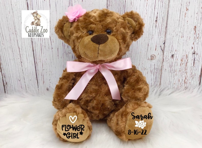 Flower Girl Bear Stuffed Animal Ring Bearer Proposal Flower Etsy