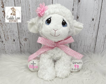 Baptism Lamb, Personalized Baptism Gift, Stuffed Lamb Baptized Gift, Custom Baby Baptism Keepsake, Plush Lamb Baptism Gift Infant