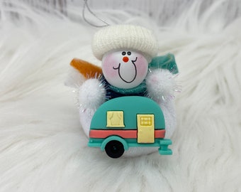 Camper Christmas Ornament, Camping Ornament, Personalized Camping Ornament, Snowman Ornament, Retro Camper Ornament, Funny Camping Camper