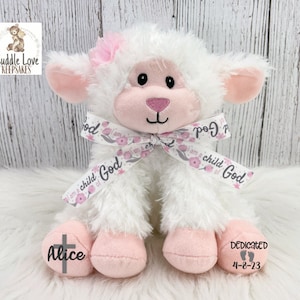DEDICATION Lamb, Personalized Dedication Gift, Stuffed Animal Lamb Dedicated, Custom Baby Dedication Keepsake, Plush Lamb Baptism Gift