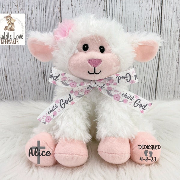 DEDICATION Lamb, Personalized Dedication Gift, Stuffed Animal Lamb Dedicated, Custom Baby Dedication Keepsake, Plush Lamb Baptism Gift