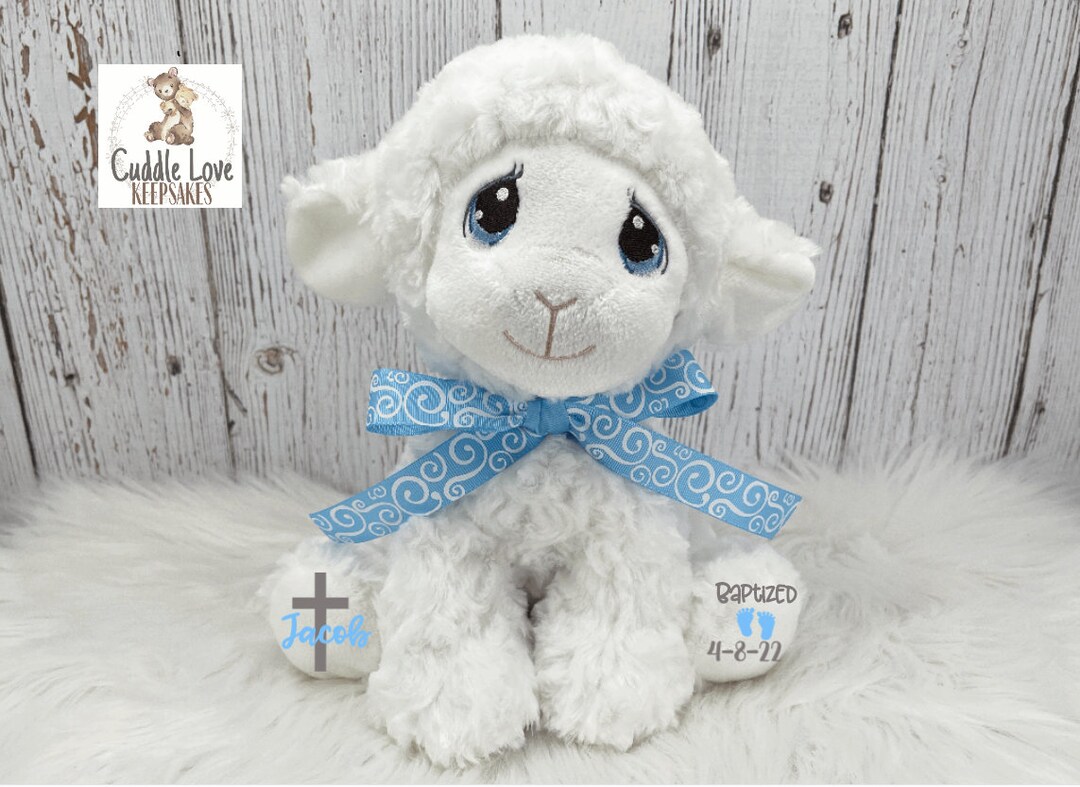 Baptism Lamb, Personalized Baptism Gift, Stuffed Lamb Baptized Gift