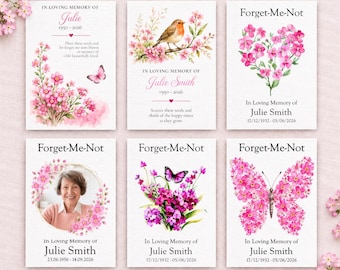 Personalised Funeral Favours Pink Forget Me Not Seeds Memorial Keepsake with Custom Name and Date, Photo Designs Available