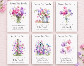 Personalised Sweet Pea Seed Packets for Funeral Favours | Memorial Keepsakes | Photo Optional