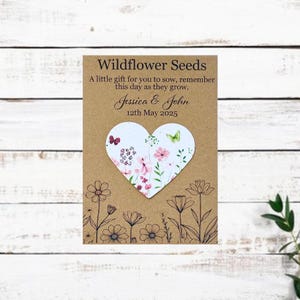 Corazón de semillas de flores silvestres plantables personalizado, regalo de boda para invitados, ficha