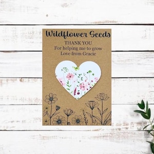 Corazón de semillas de flores silvestres plantable y personalizado, regalo de agradecimiento para profesores al final del trimestre.