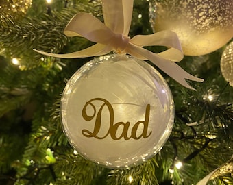 Handmade Memory White Feather Filled Personalised Name Bauble Christmas Decoration.