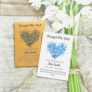Personalised Remembrance Forget Me Not Seed Packet Memorial Funeral Keepsake Handmade Funeral Favour