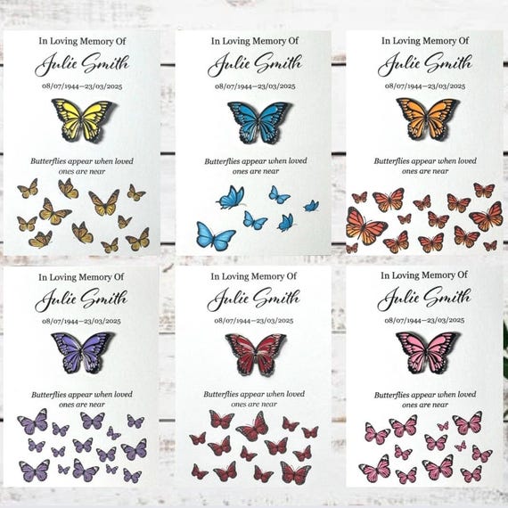 Personalised Enamel Butterfly Pin Badge – Memorial Keepsake, Funeral Favour, Remembrance Gift | Purple Pink Yellow Red Orange Blue |