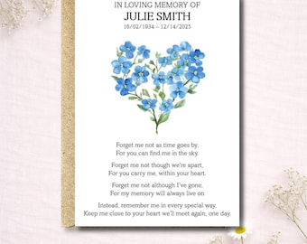 A6 Personalised In Loving Memory Card, Funeral Favour Insert, Order of Service Keepsake, Celebration of Life Handout, Bereavement Gift