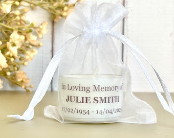 Personalised Funeral Favour Tealight Candle | Memorial Service Keepsake