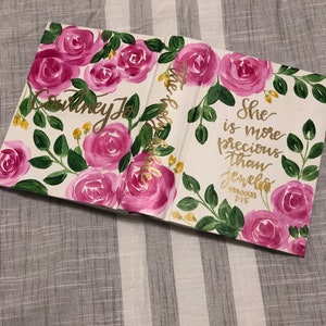 Roses  Custom Painted Bible, Personalized Bible, Hand Painted Holy Book, Unique Religious Gift, Custom Bible Cover