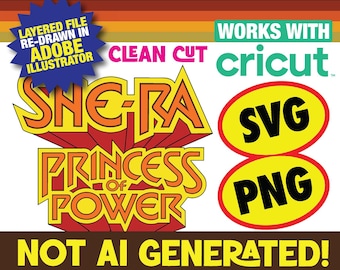 Retro She-Ra Princess of Power geïnspireerd logo SVG PNG-bundel. Geen AI.