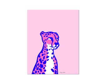 Pink Cheetah Art Print - Statement Wall Art Eclectic Decor Funky Nursery Eclectic Kids room Pink Eclectic Wall Art Playful maximalist decor