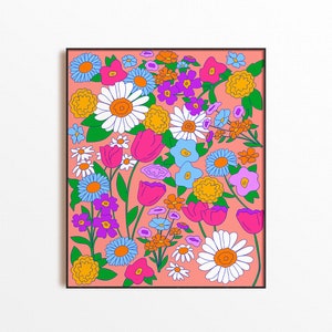 70s Floral Art Print - Maximalist Art Eclectic Decor Coquette Room Decor Girly Pink Wall Art Barbiecore Aesthetic Coquette Decor Barbie room