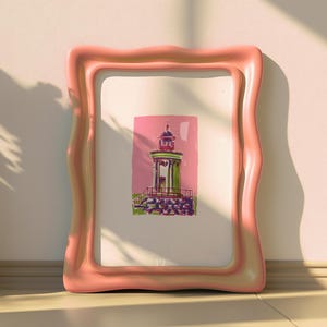 Maine Lighthouse Art - Pink Purple Print Bug Light South Portland Gouache Coastal Nautical Decor Travel Landscape Poster Bright Funky Art