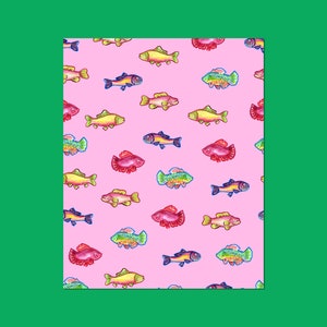 Pink Fish Art - Gouache Illustration Girly Wall Art Coquette Aesthetic Mermaidcore Playful Bathroom Soft Coastal Ocean Maximalist Nursery