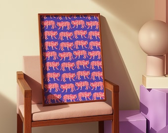 Tiger Pattern Print – Pink Purple Jungle Animal Wall Art