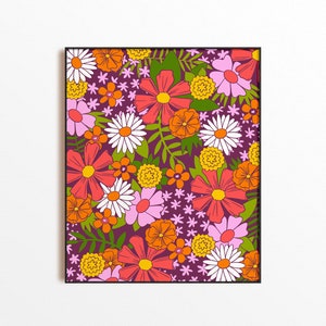 Retro Flowers 8x10 Print- Funky Wall Art 70s Wall Art Boho Art Print Retro Floral Pattern Maximalist Decor Groovy Decor Boho Decor 70s art