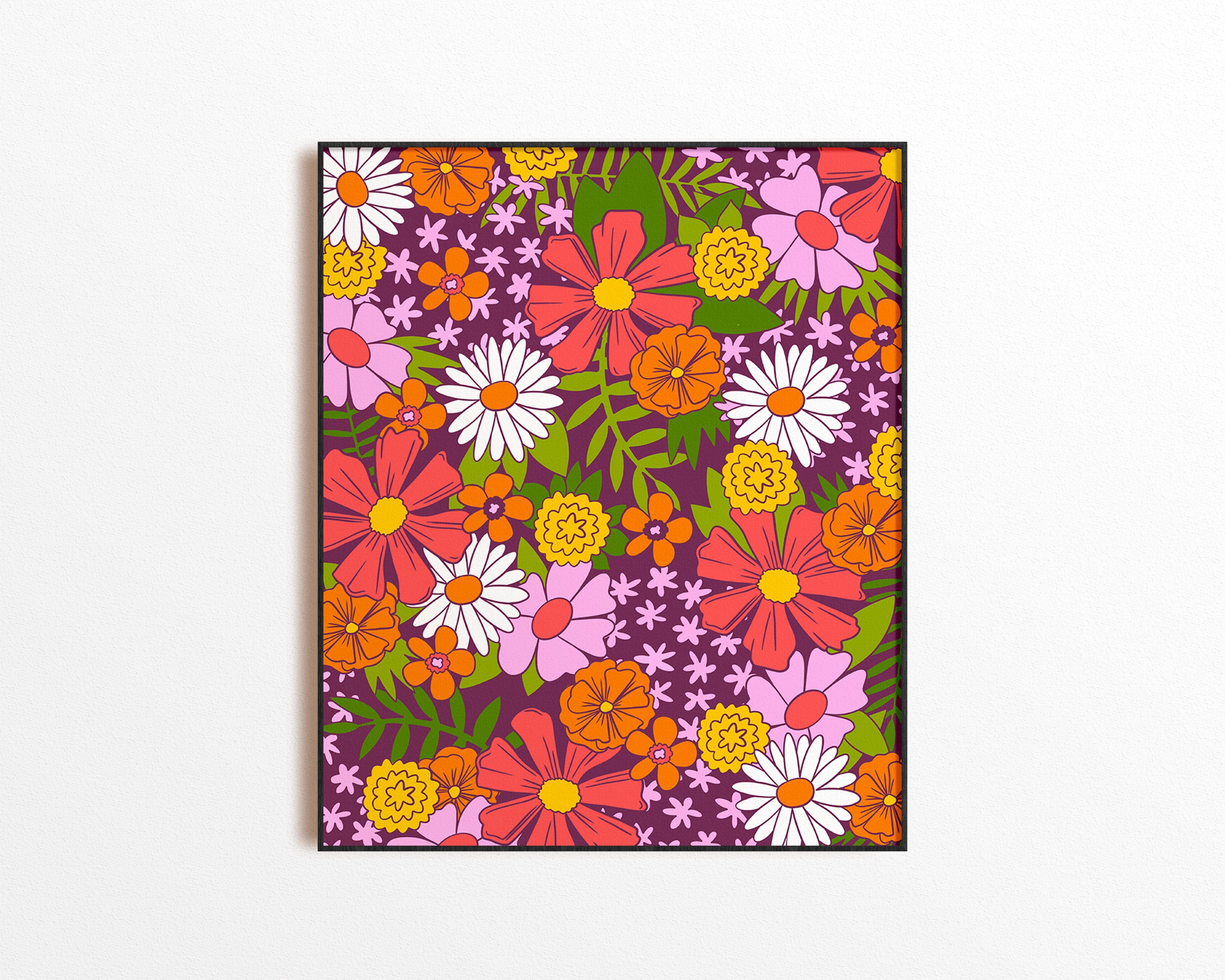 Retro Flowers 8x10 Print Funky Wall Art 70s Wall Art Boho Art Etsy