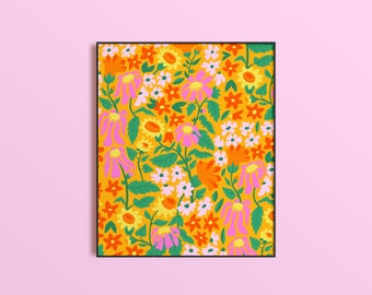 Wildblumen Poster - Orange Blumen Giclée Druck, Cottagecore Dekor